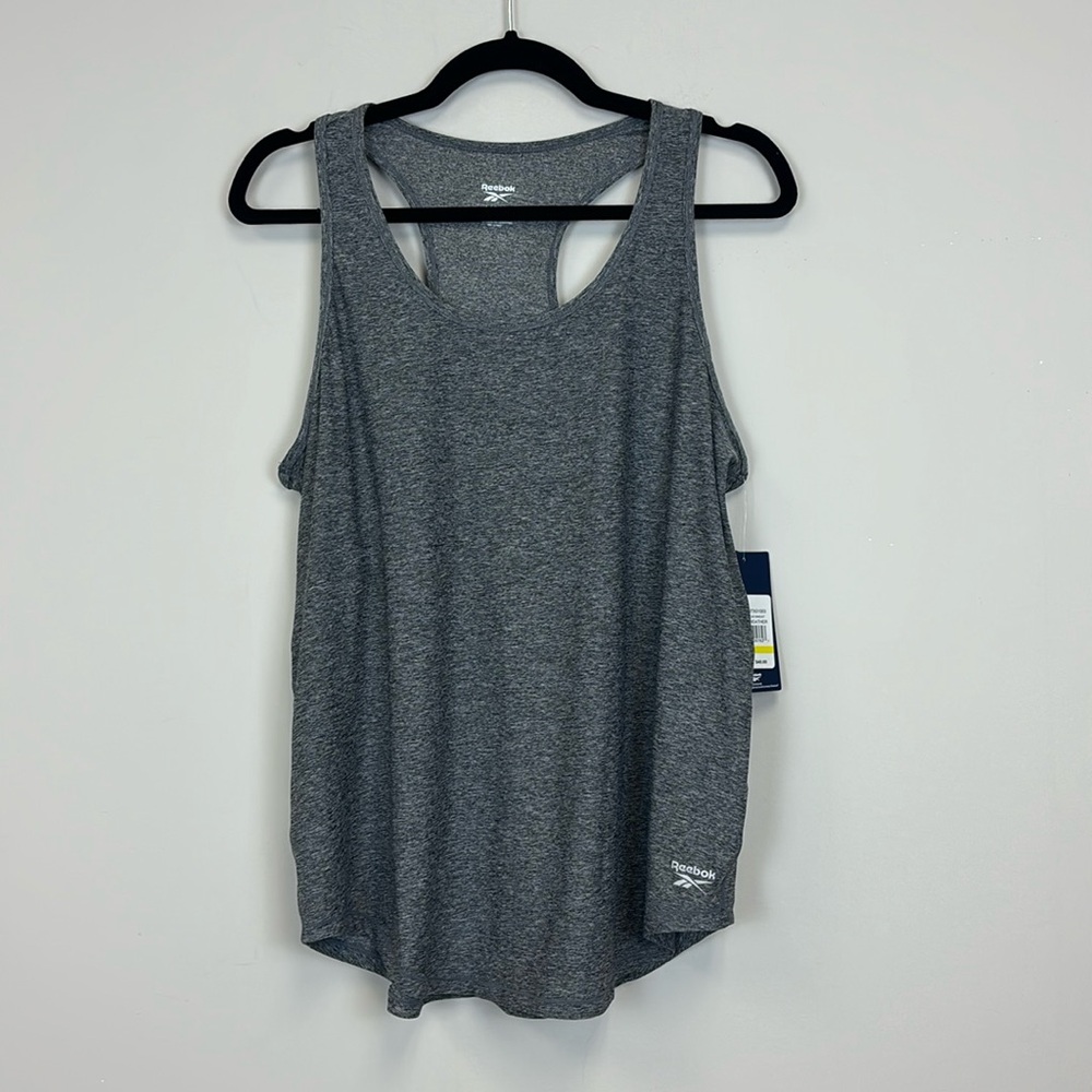 Reebok Gray Racerback Slim Tank Top Athletic Athleisure Yoga Workout Large NWT